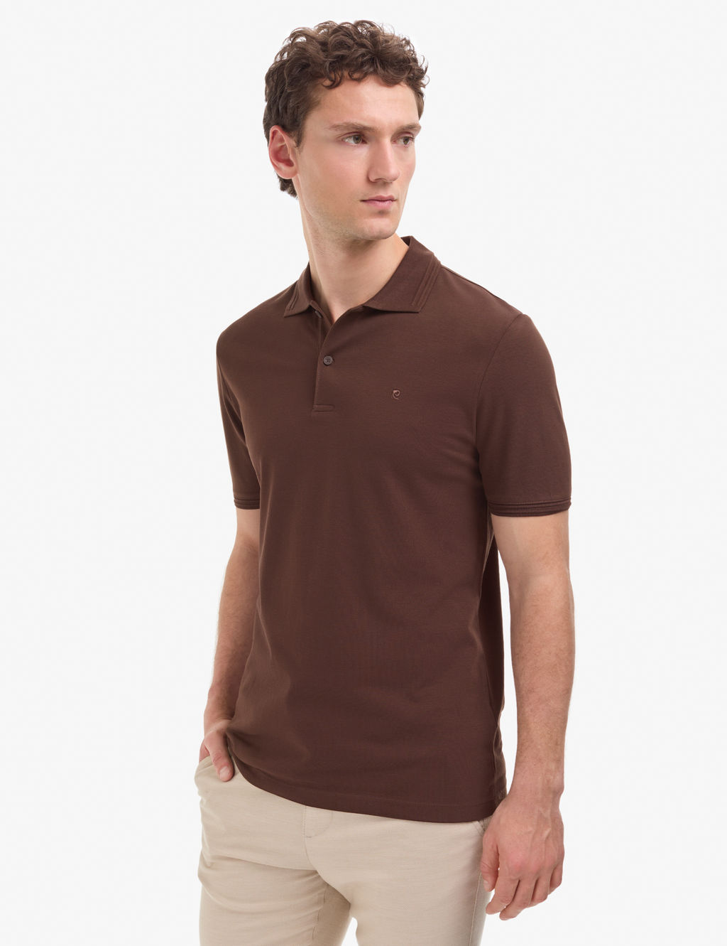Koyu Kahverengi Regular Fit %100 Pamuk K_vr_lmaz D__meli Polo Yaka Basic Ti__rt