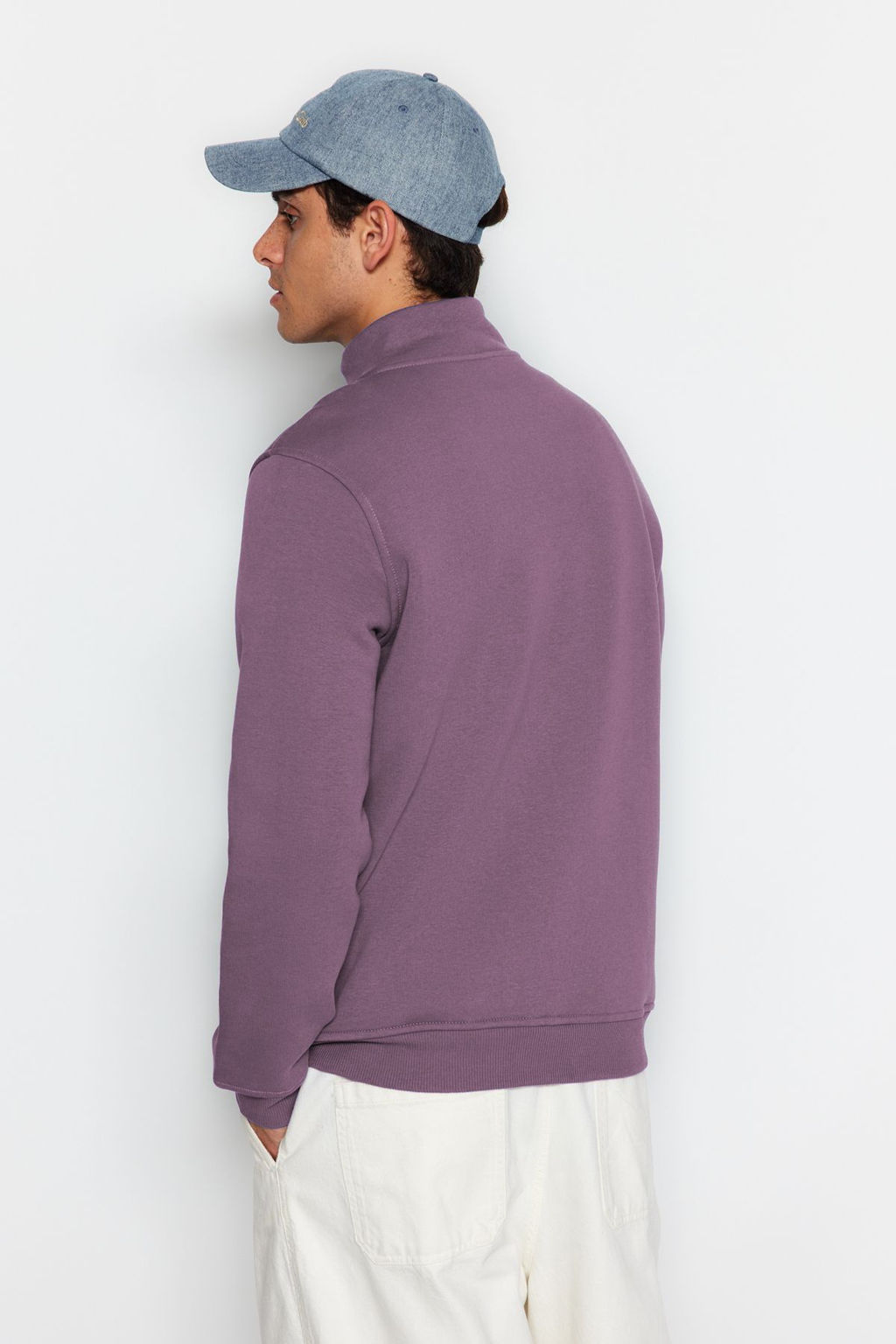 Mor Regular/Normal Kesim Dik Yaka Fermuarl? Pamuklu Basic Ici Polarl? Sweatshirt TMNAW24SW00041