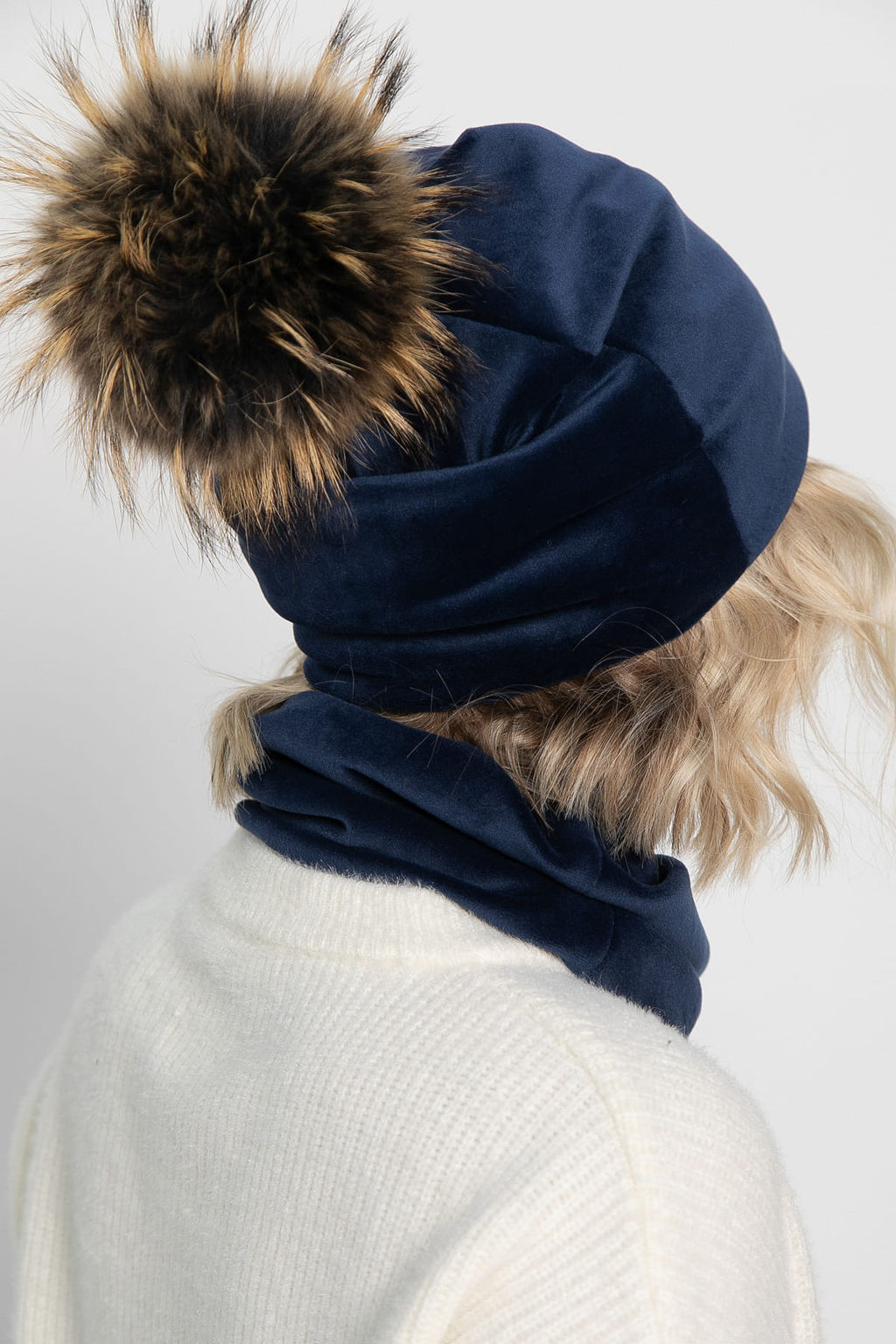 Комплект шапка с помпоном и снуд (синий) ШПС22-23М