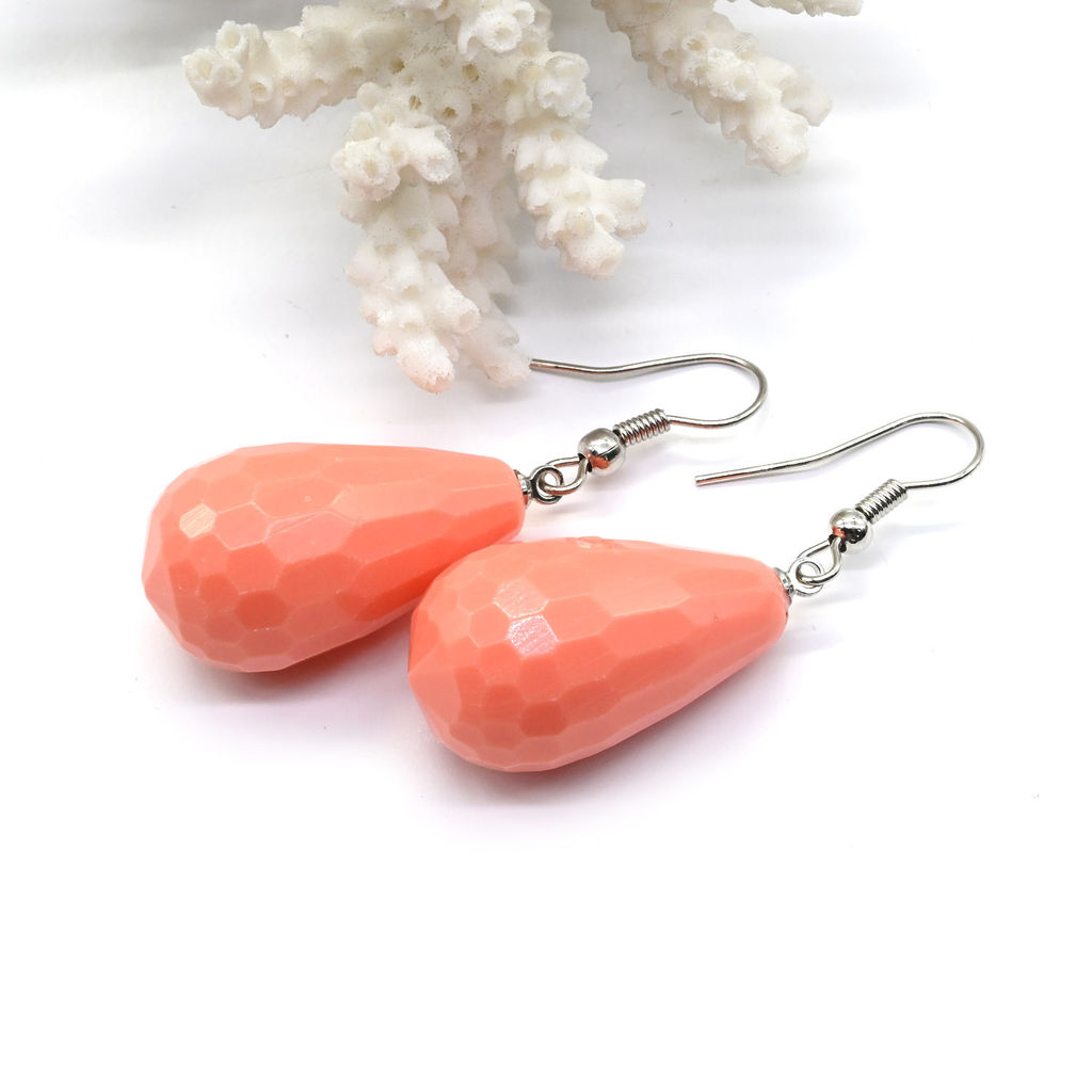 Серьги Капли гр.15*25мм из коралла цв.розовый, 11,4г Радуга камня