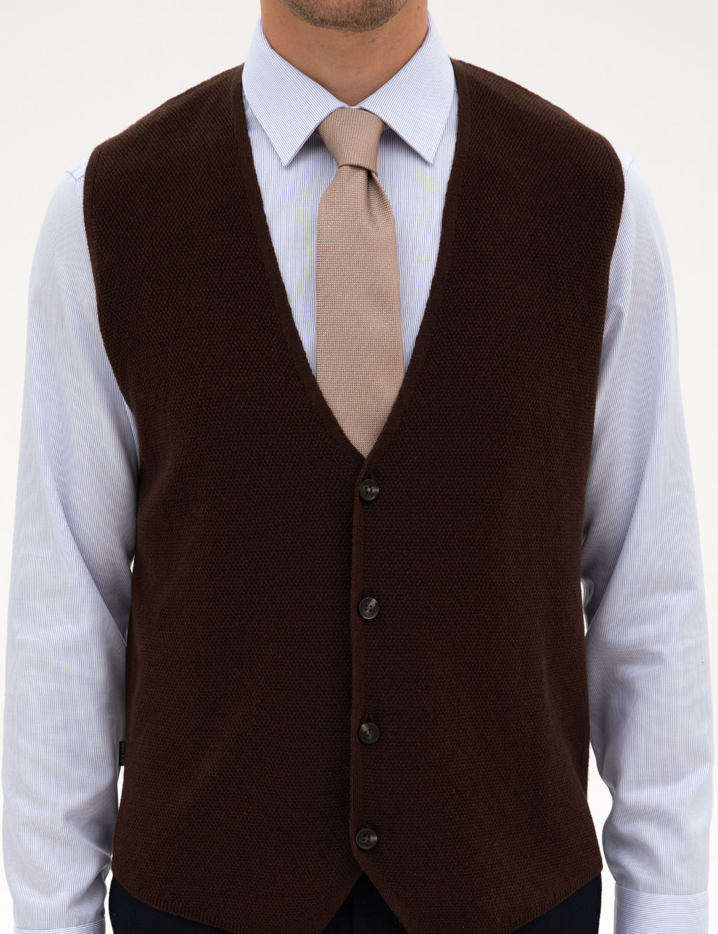 Koyu Kahverengi Slim Fit V Yaka Triko Yelek