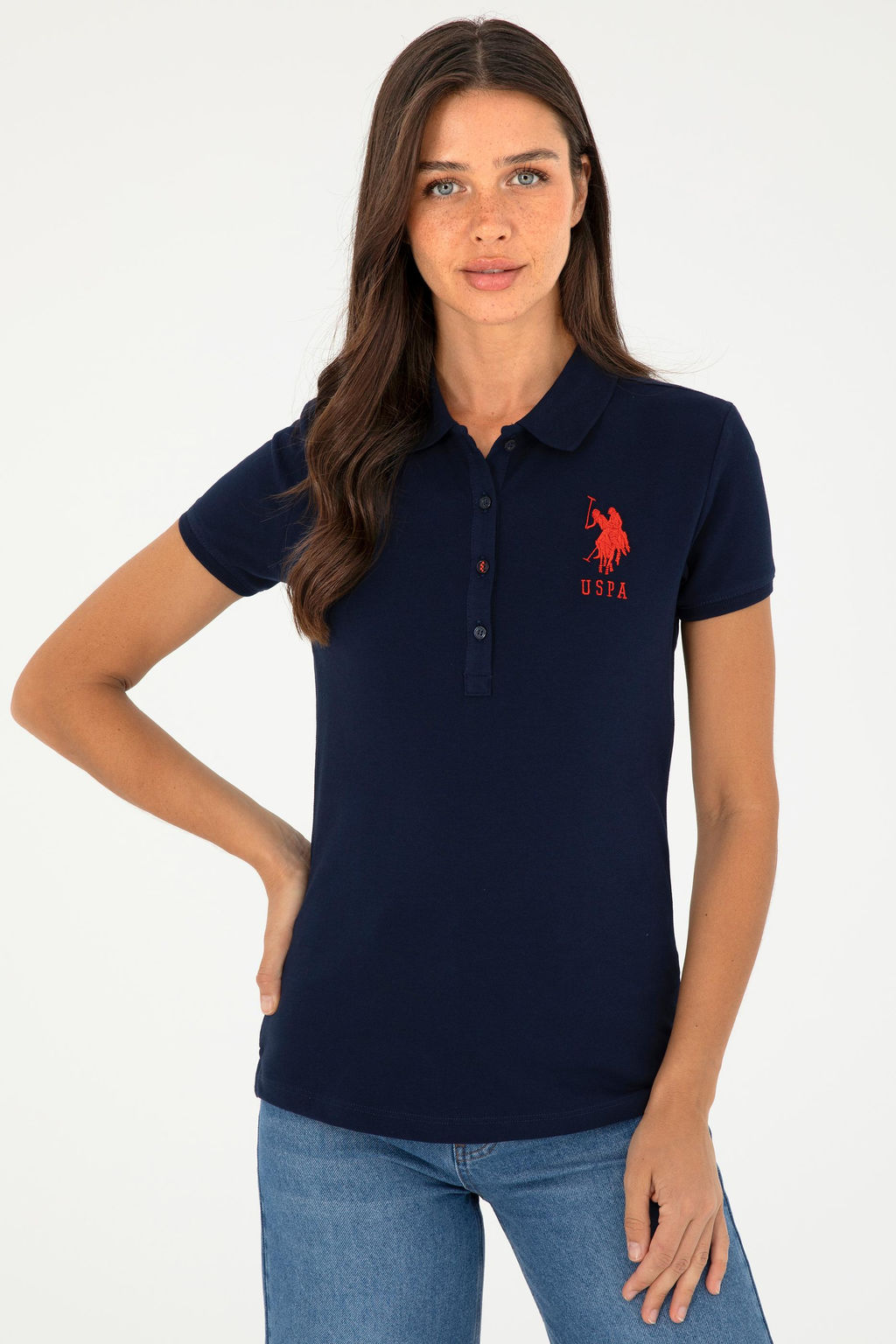 Женская темно-синяя базовая футболка - U.s. polo assn фото 3