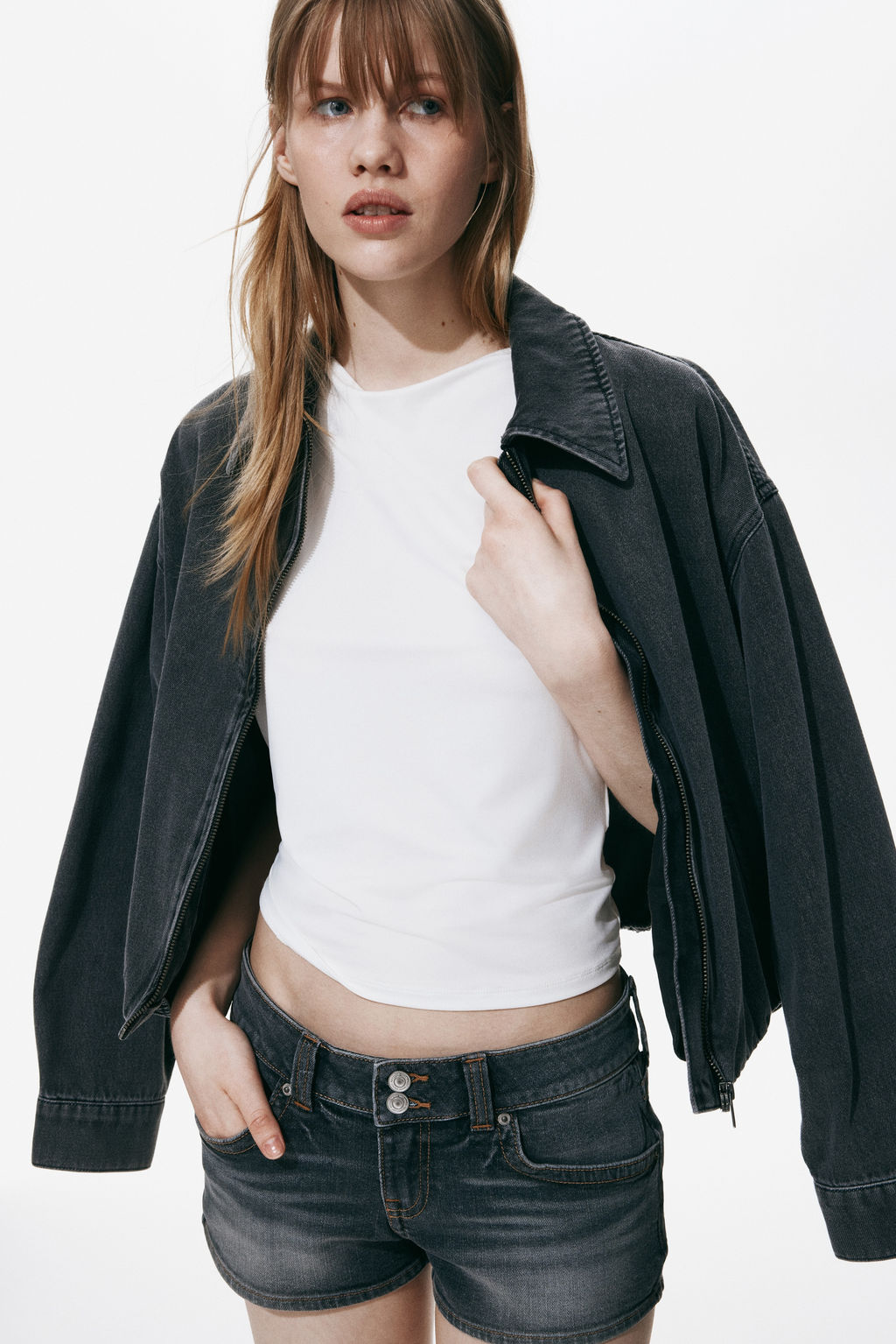 Minishorts denim de talle bajo - H&m фото 6
