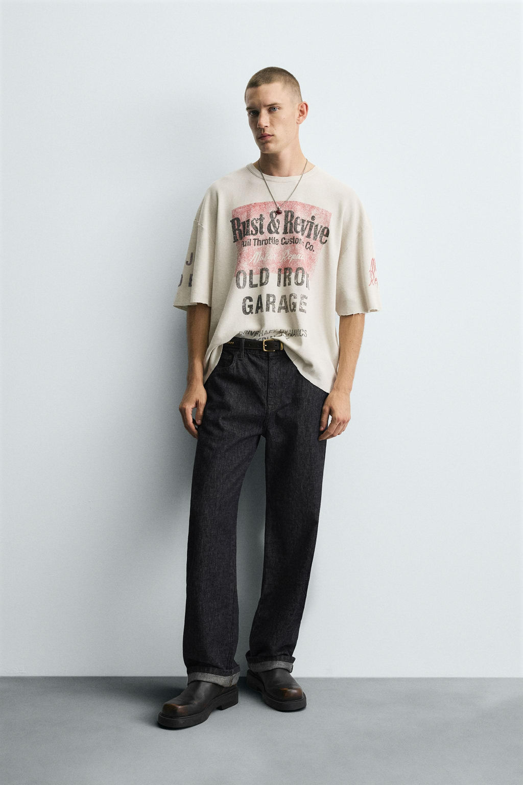 WASHED PRINT KNIT T-SHIRT