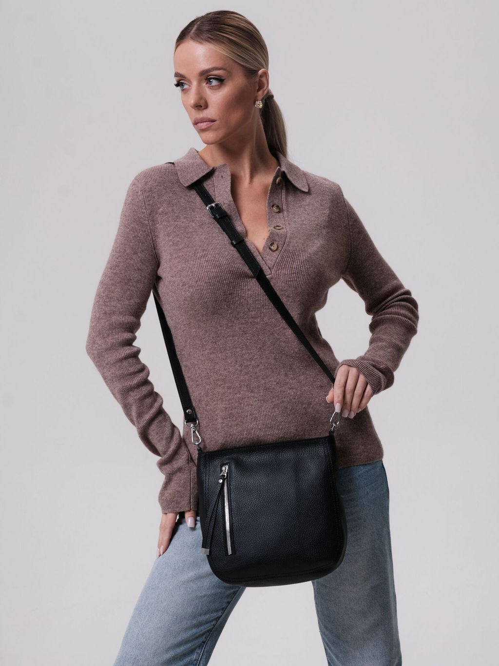 Сумка кожаная кросс-боди Deboro 3410 черный