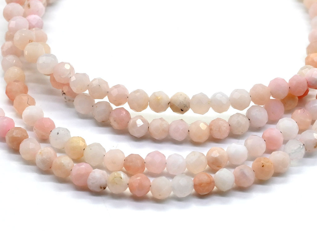 Бусы и браслет из опала розового шарик гр.3мм, 47см, 18см