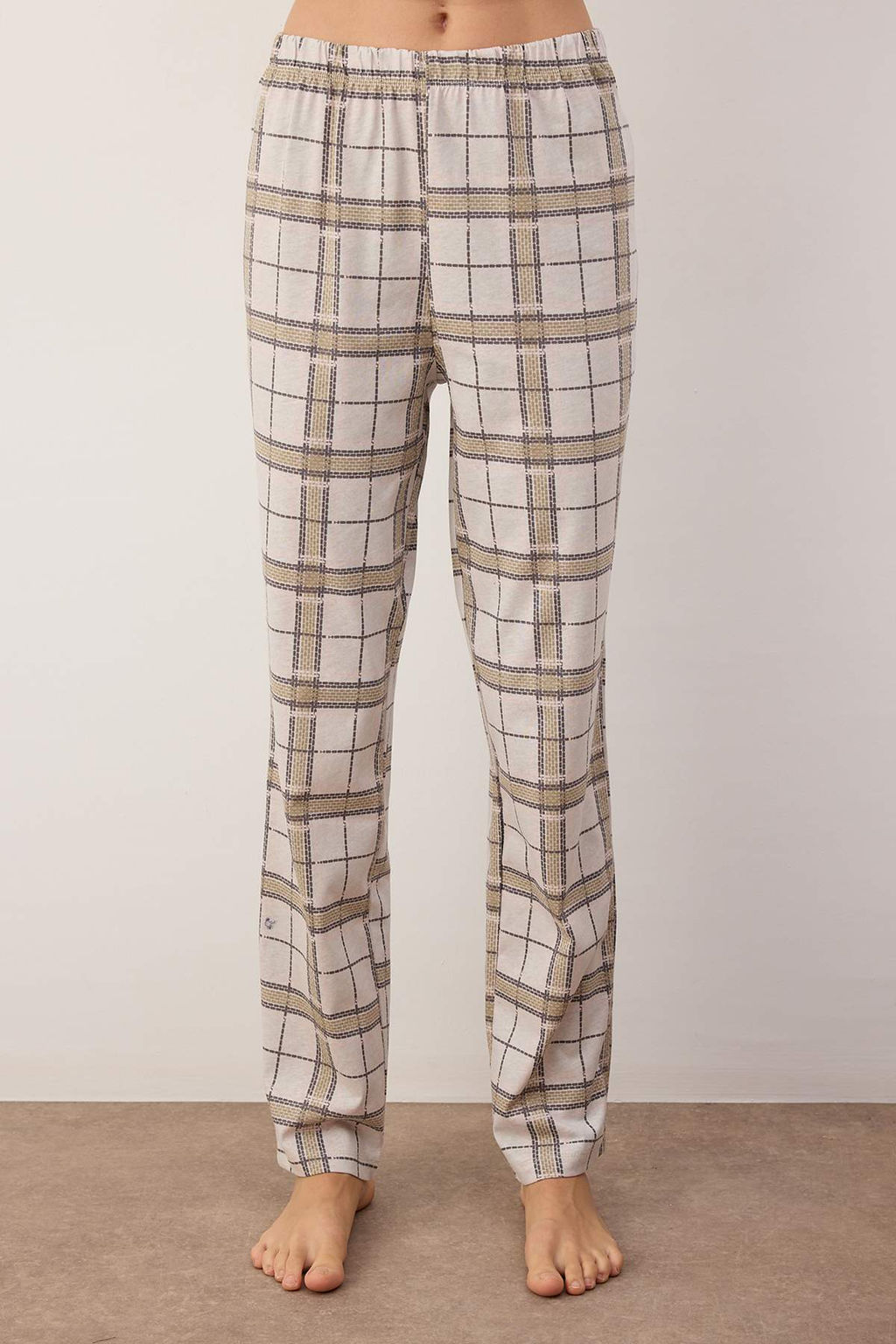 Trendyolmilla Bej %100 Pamuklu Ekoseli Orme Pijama Tak?m? THMAW20PT0266  фото 38
