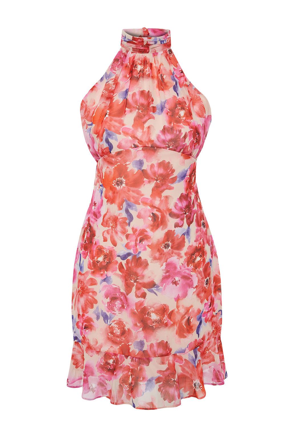 TRENDYOLMILLA Mavi Cicek Desenli Duz Kesim Halter Yaka Mini Astarl? Sifon Dokuma Elbise TWOSS23EL02293  фото 15