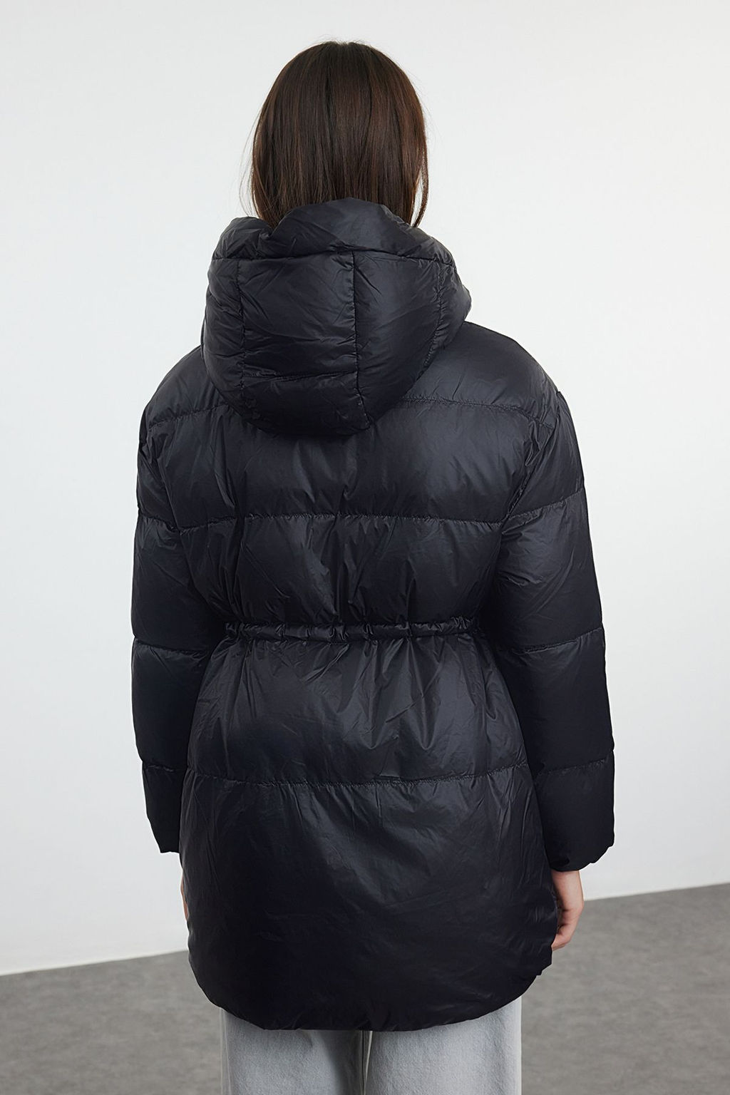 Gri Oversize Kapusonlu Kaz Tuylu Sisme Mont TWOAW25MO00111 - Trendyolmilla фото 12