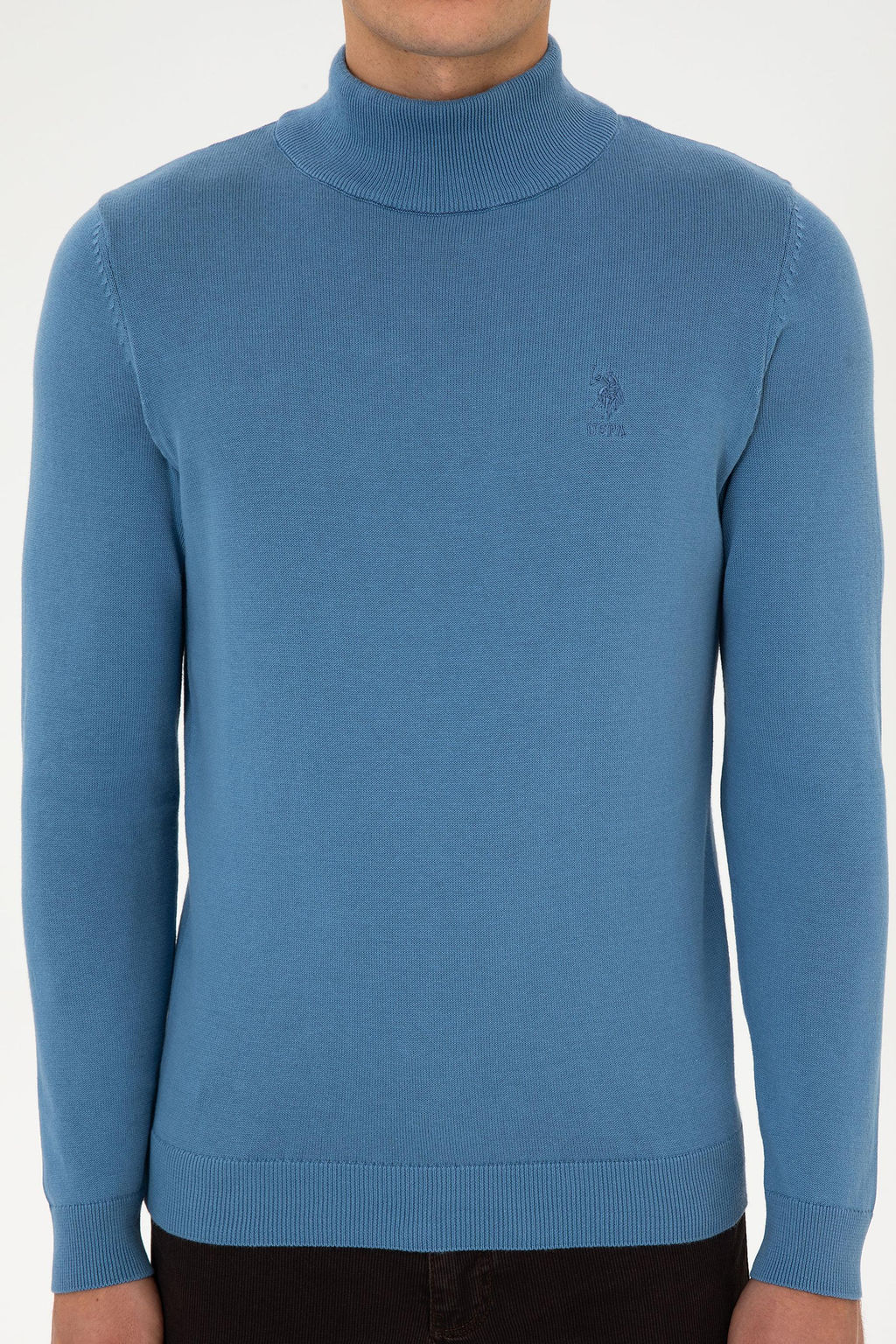 Erkek Slim Fit Yar_m Bal_k__ Yaka Saks Basic Kazak - U.s. polo assn фото 6