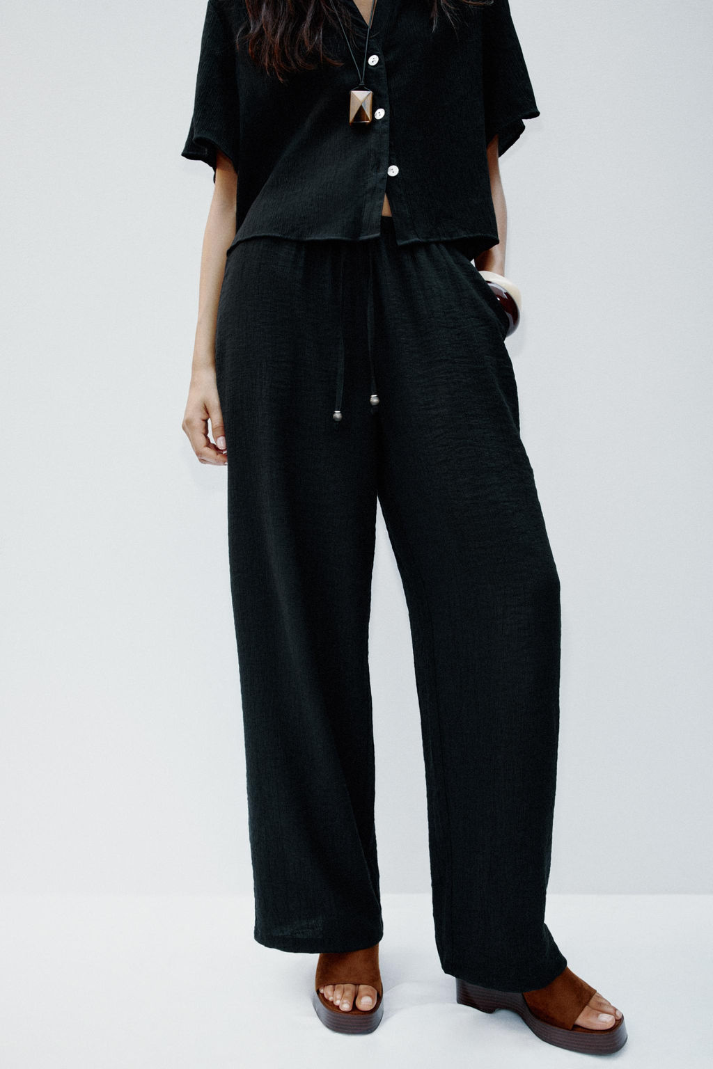 WIDE-LEG TROUSERS WITH ELASTIC WAISTBAND - Zara фото 40