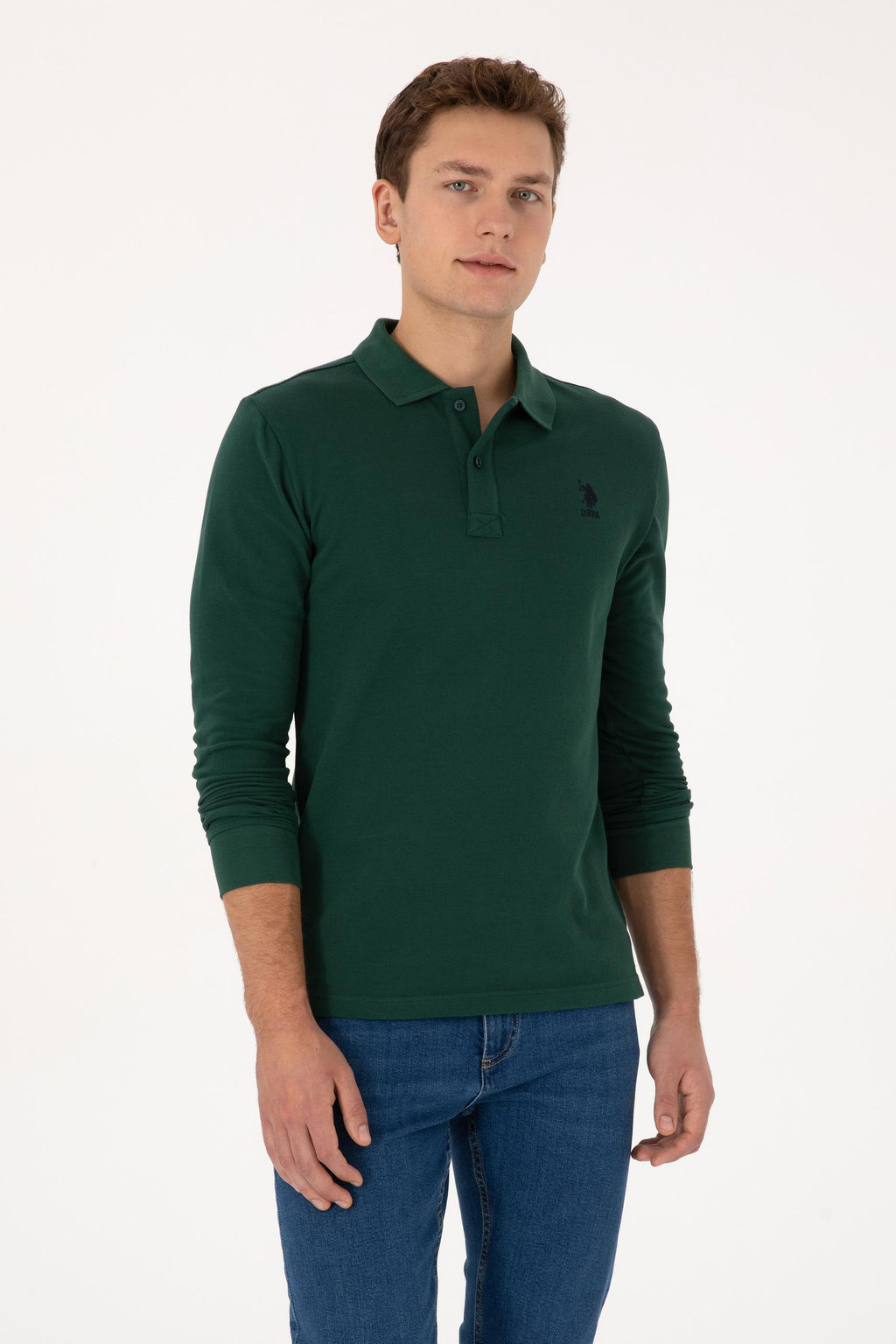 Erkek Slim Fit Polo Yaka Koyu Ye_il Basic Sweatshirt - U.s. polo assn фото 10