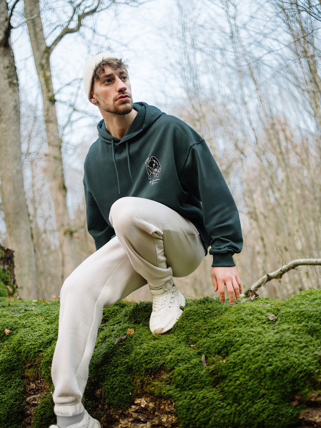 Худи мужское зеленое с принтом Беловежская пуща т.зеленый +печать 121927