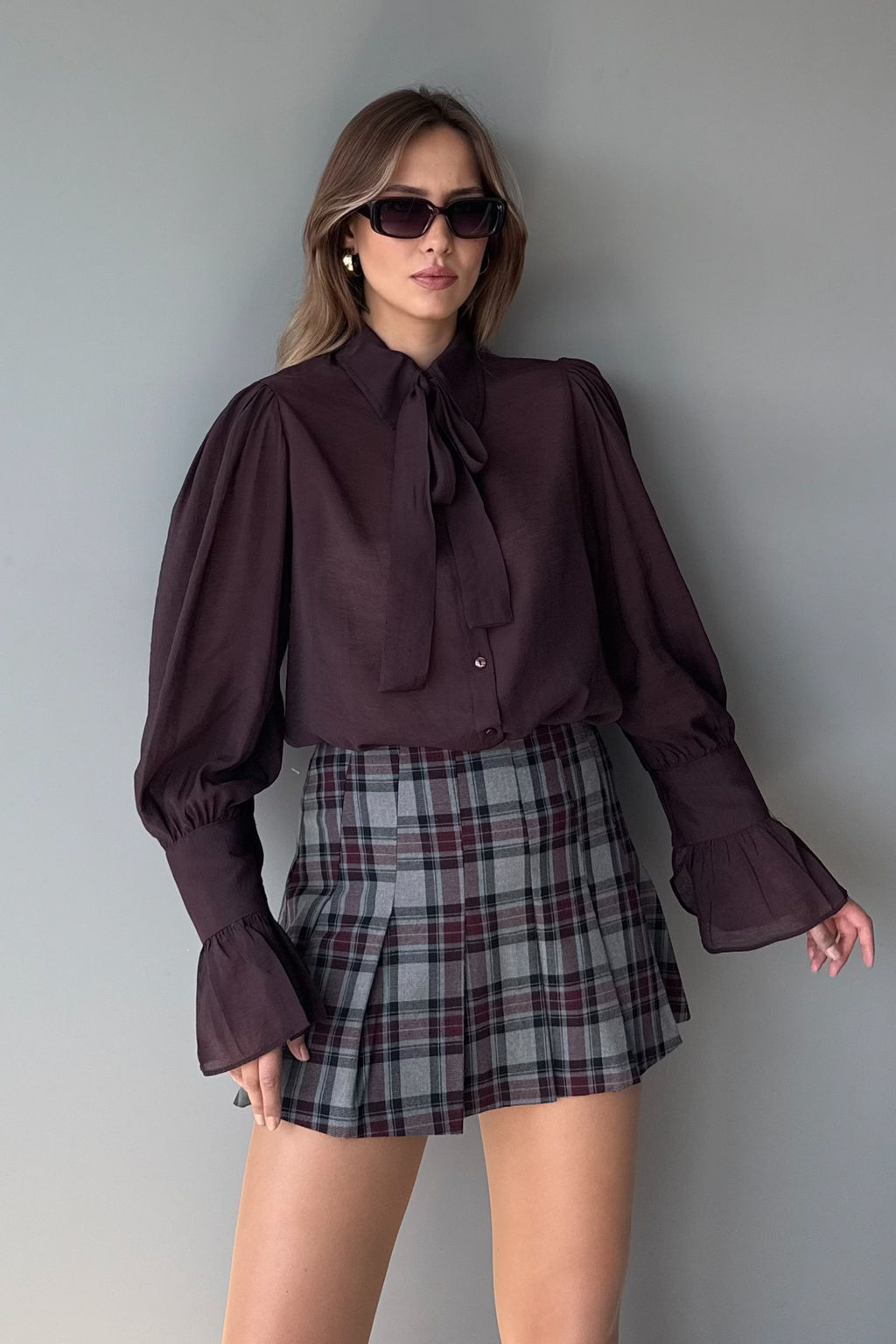 Bordo Baglama Detayl? Hafif Transparan Yumusak Hisli Boho Gomlek TWOAW26GO00111