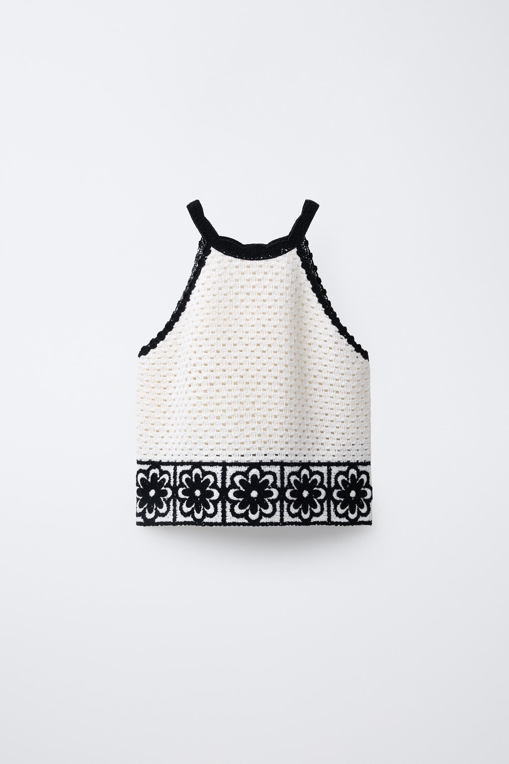 FLORAL HALTER NECK CROCHET KNIT TOP