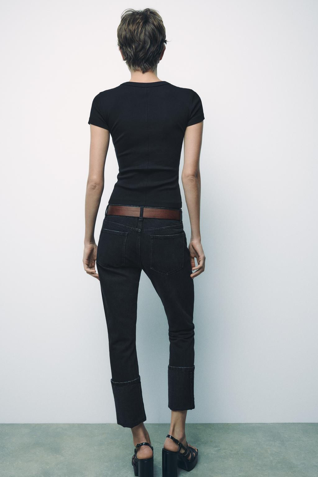 HIGH-WAIST TRF STOVE PIPE FOLDED JEANS - Zara фото 23