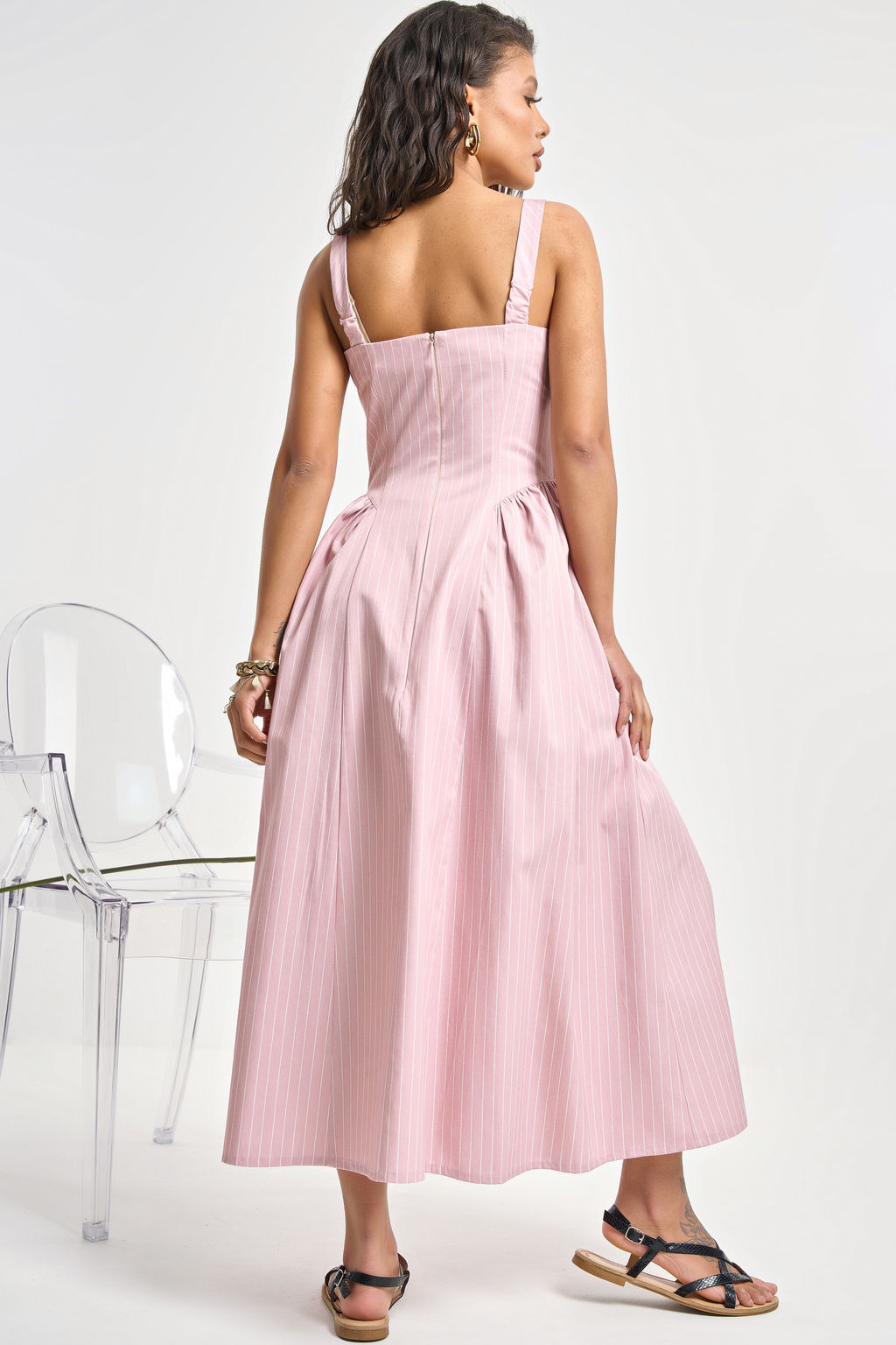 Сарафан хлопковый в полоску голубой - Fly фото 10