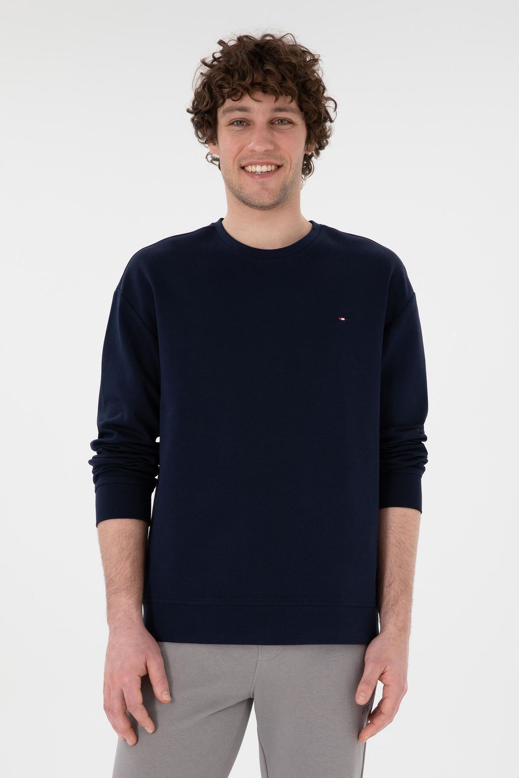 Erkek Comfort Fit Bisiklet Yaka Lacivert Sweatshirt Sepette S_rpriz _ndirim