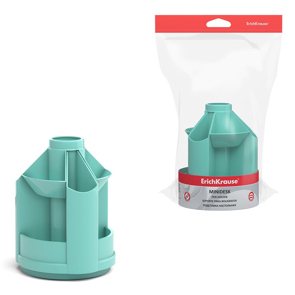 Цена за 1 шт. Подставка настольная вращающаяся пластиковая ErichKrause Mini Desk, Pastel, мятный  фото 2
