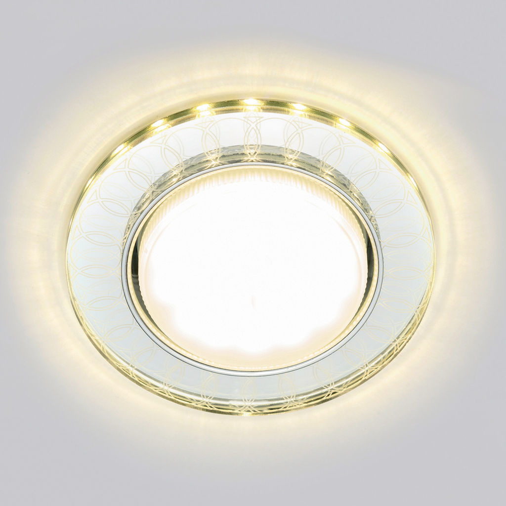 DLS-L157 GX53 GLASSY/CLEAR 3D Светильник декоративный встраиваемый, серия Luciole. Без лампы, цоколь GX53. Доп. светодиодная подсветка 4Вт. Металл/стекло. Зеркальный/Прозрачный, эффект 3D. ТМ Fametto