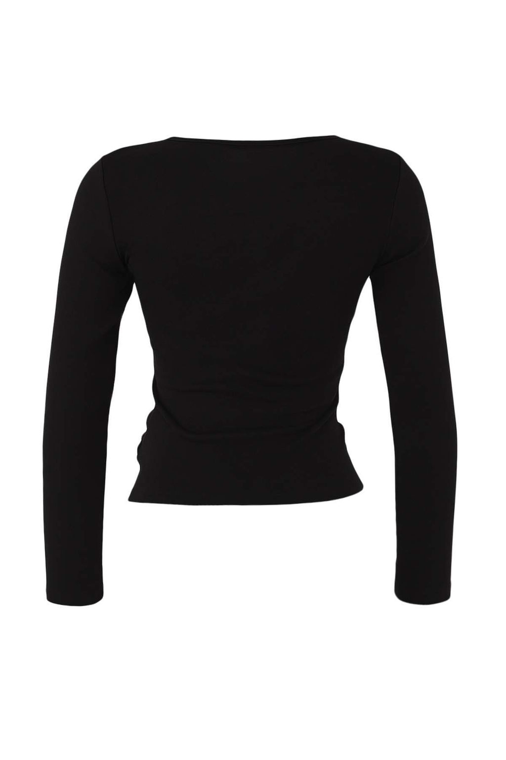 Siyah Fitted/Vucuda Oturan Cift Gorunumlu Yar?m Fermuarl? Cift Katl? Orme Bluz TWOAW26BZ00031