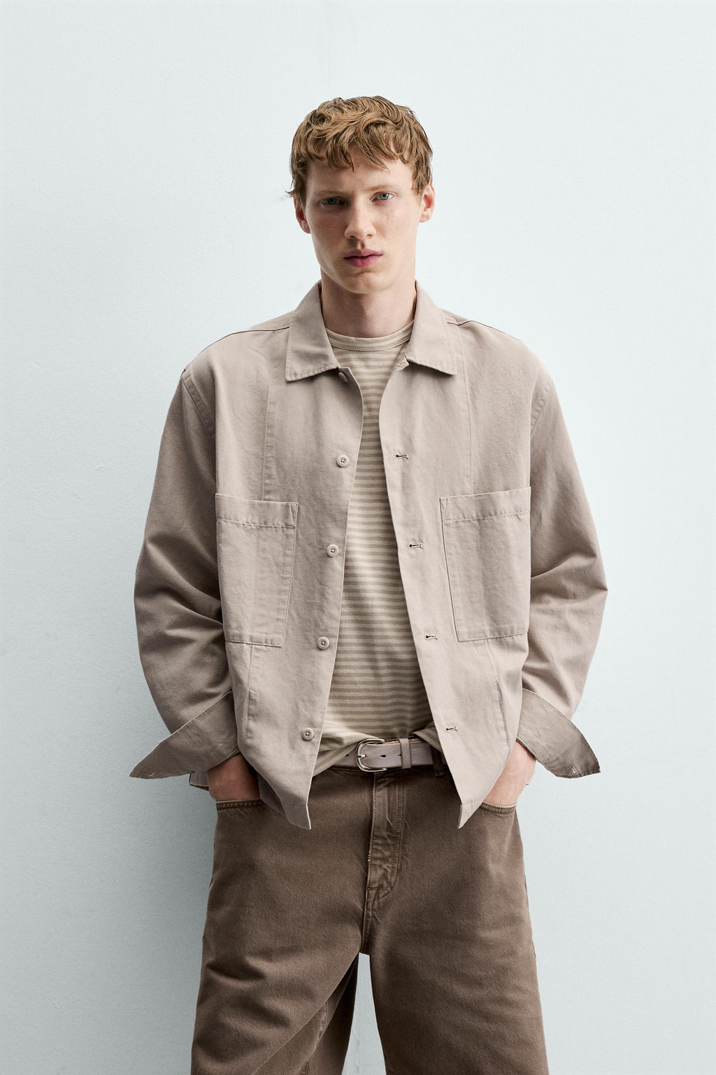SOBRECAMISA REGULAR FIT / Beige claro - Zara фото 3