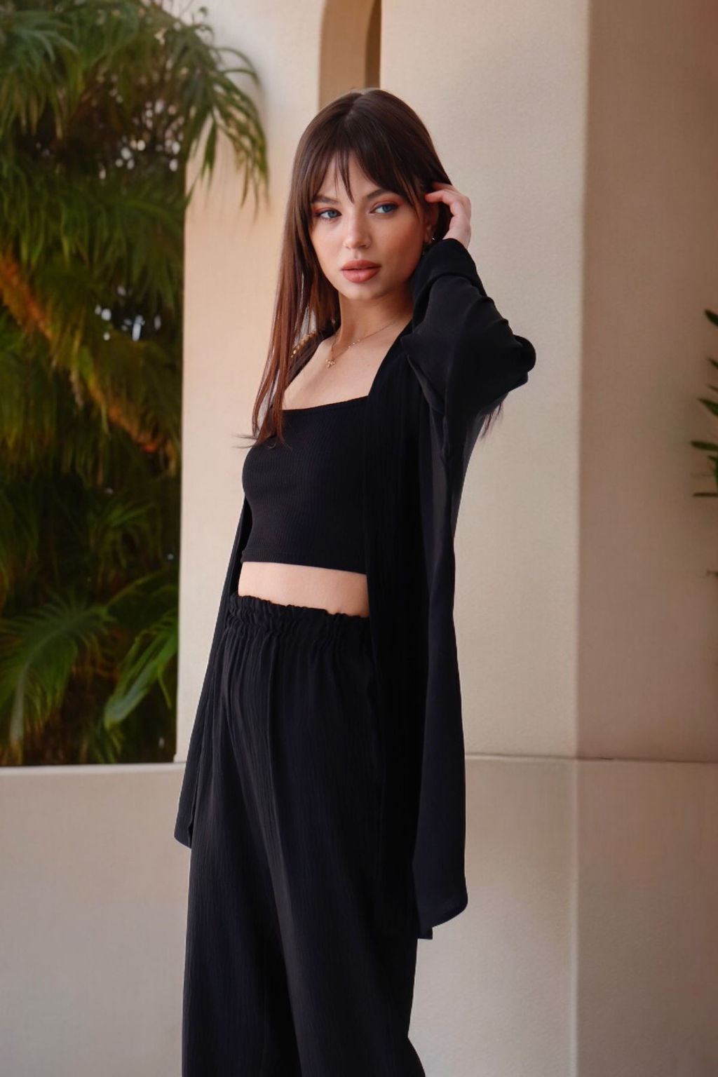 9192 Костюм из кимоно и брюк-палаццо чёрный - Martichelli фото 24