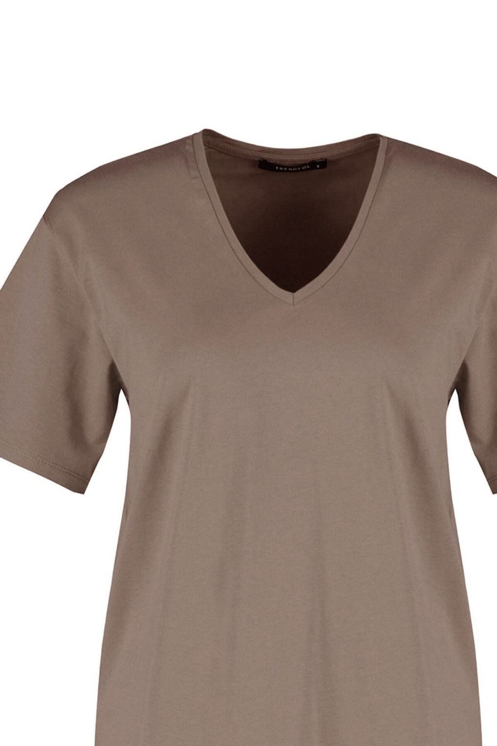 Vizon %100 Pamuk Oversize/Genis Kal?p V Yaka Orme T-Shirt TWOSS23TS00003