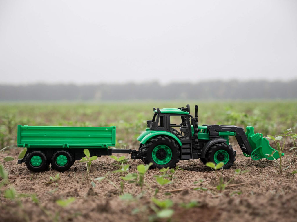 Трактор Прогресс с бортовым прицепом и ковшом инерционный (зелёный) (в коробке) - Полесье фото 11