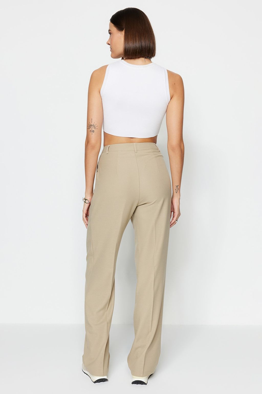 Limited Edition Vizon Straight/Duz Kesim Pilili Dokuma Kumas Pantolon TWOAW23PL00401