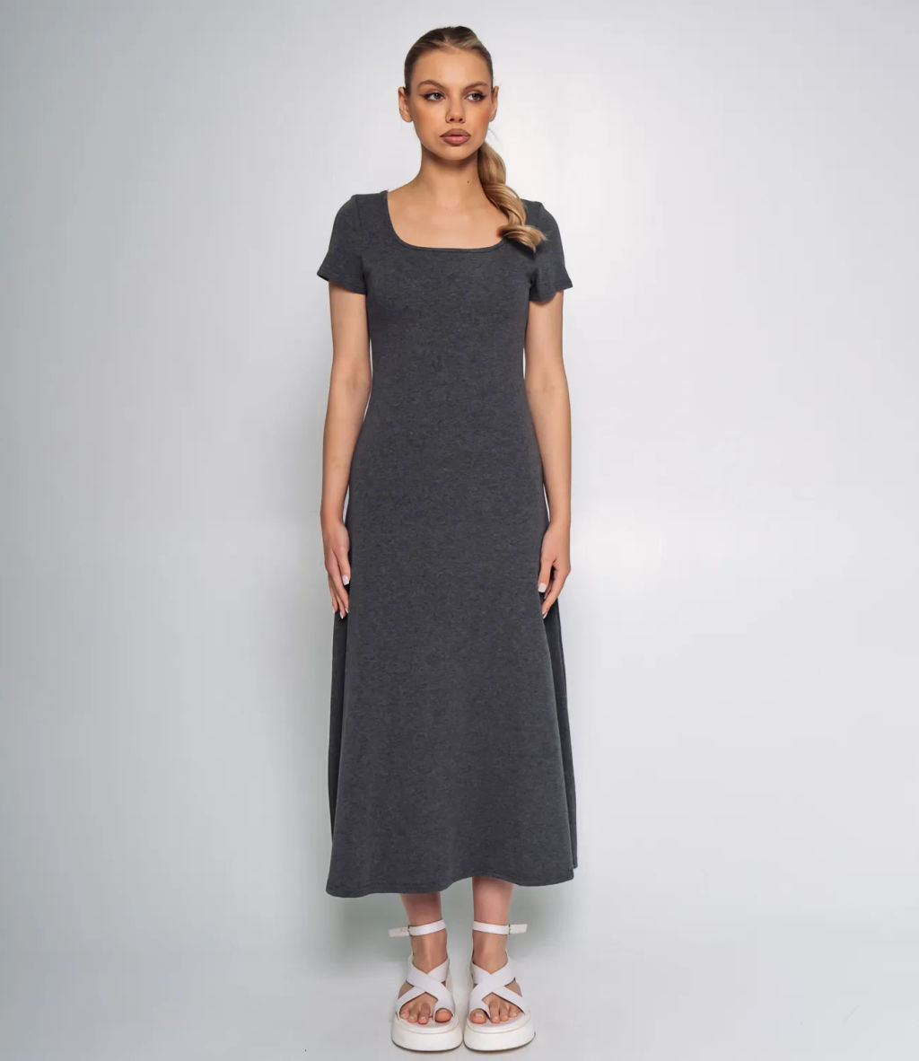Платье #КТ68012, тёмно-серый меланж