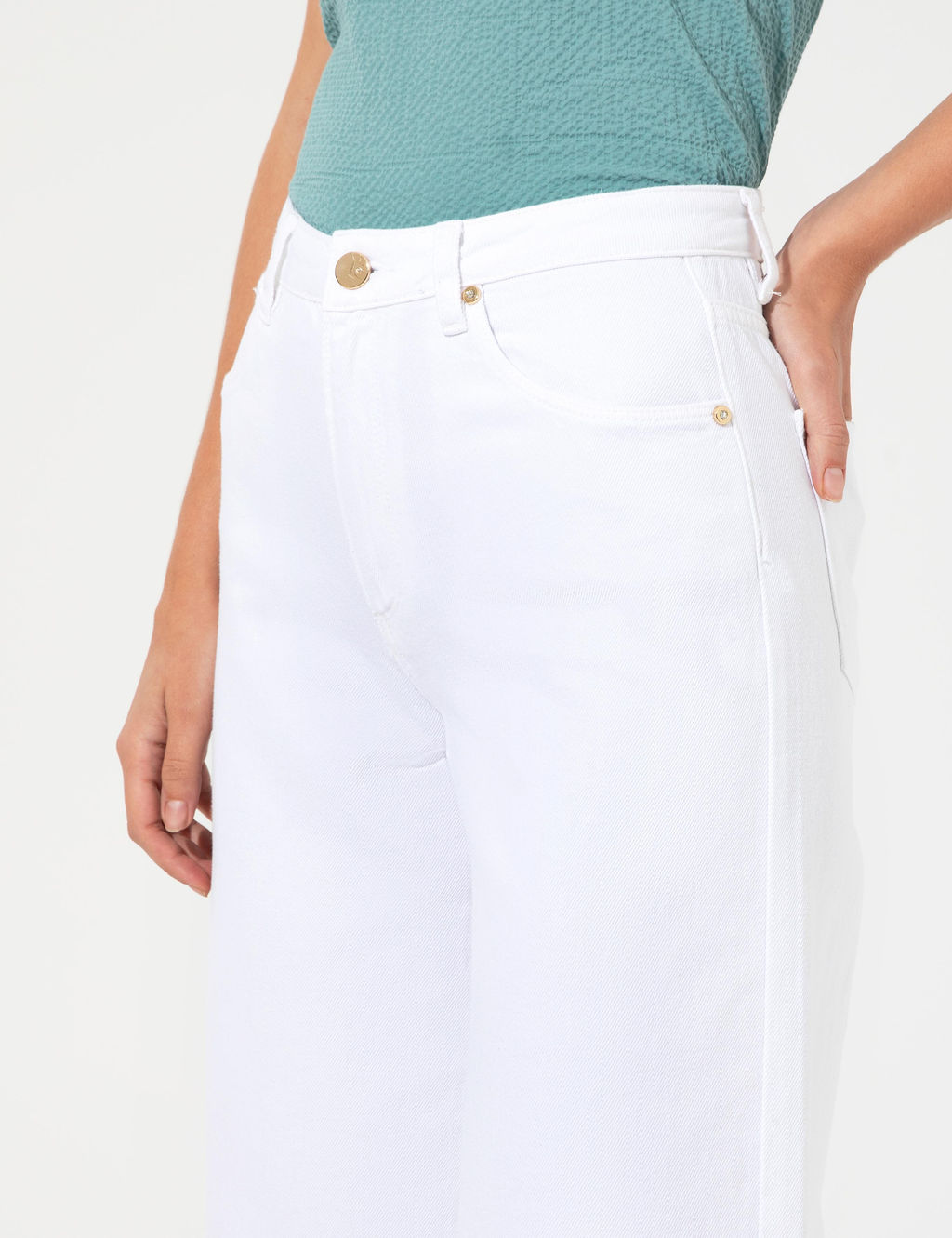 Beyaz Flare Cropped Kanvas Pantolon - Pierre cardin фото 6