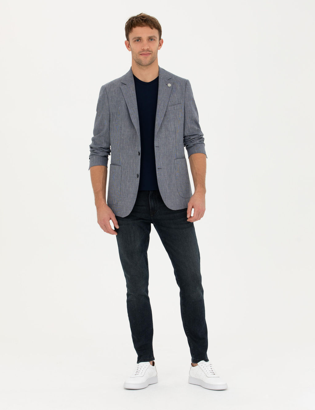 Lacivert Ex. Slim Fit Keten Kar___ml_ Ceket