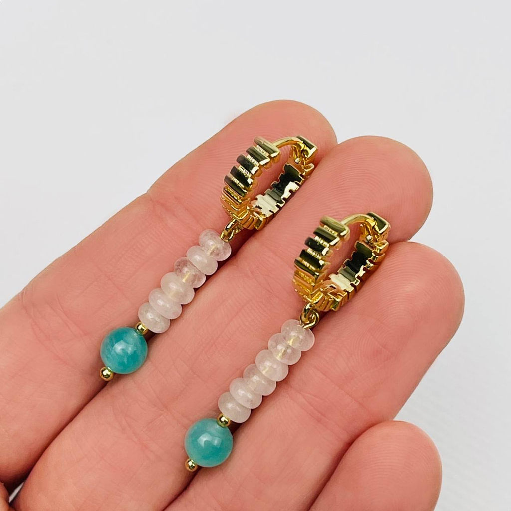 Серьги из Розового кварца и Амазонита