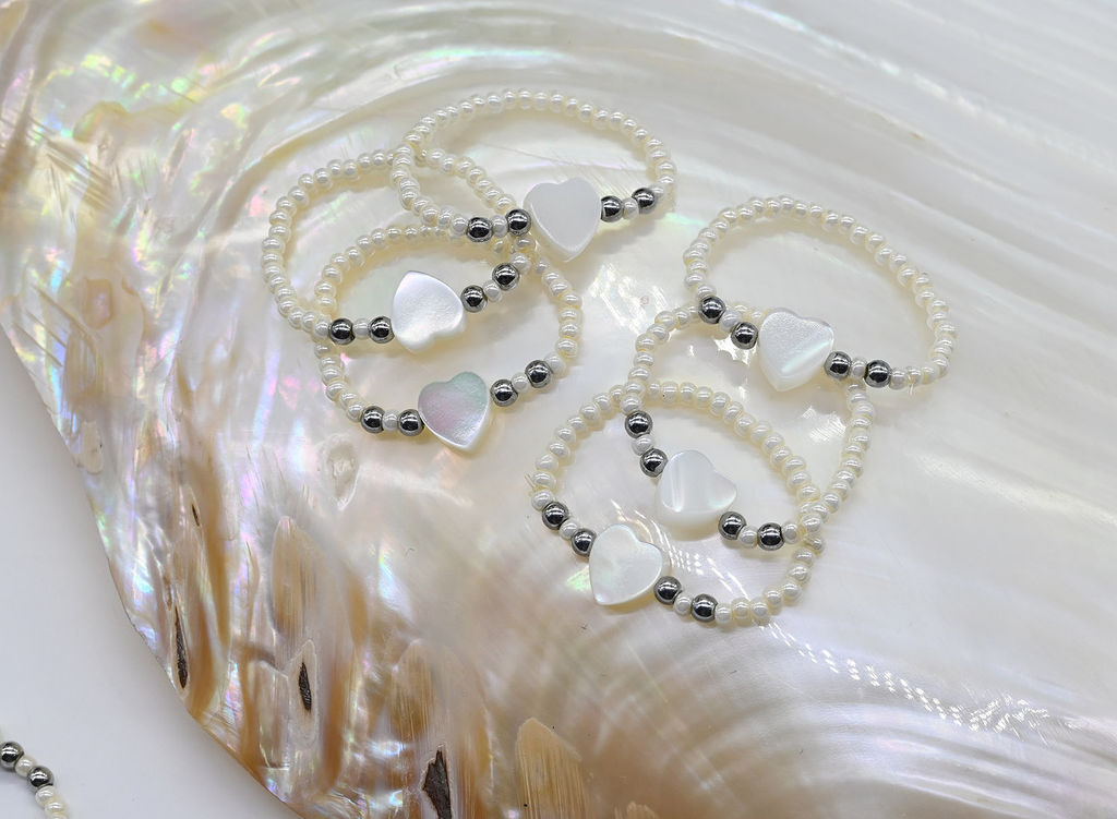 Колечко на резинке с перламутром Сердце и цирконом цвет небесно голубой - Радуга камня фото 24