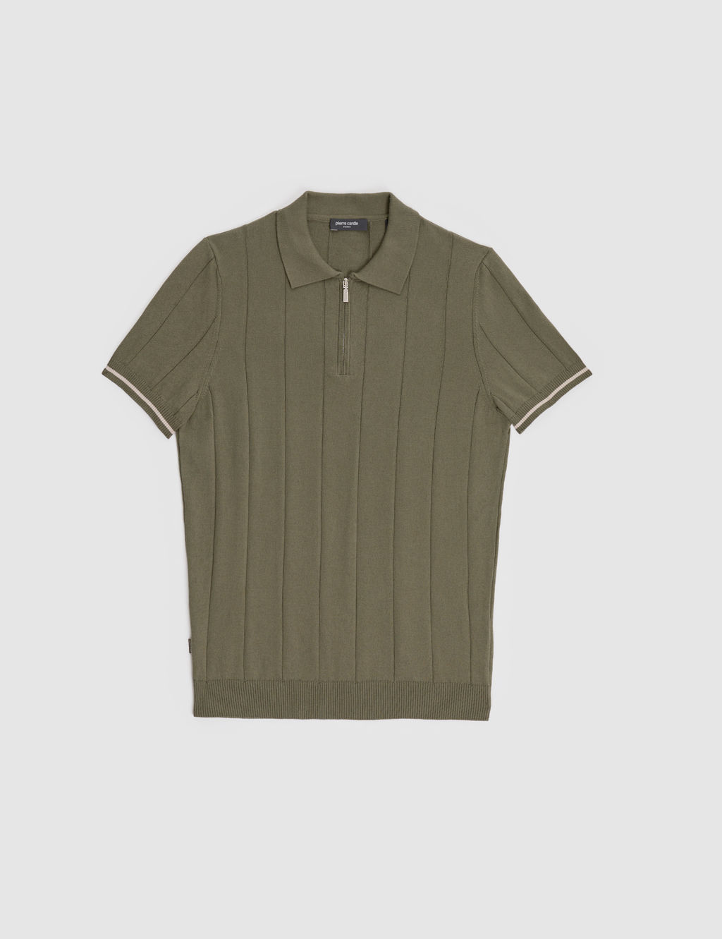 Haki Slim Fit %100 Pamuk Fermuarl_ Polo Yaka Triko Ti__rt