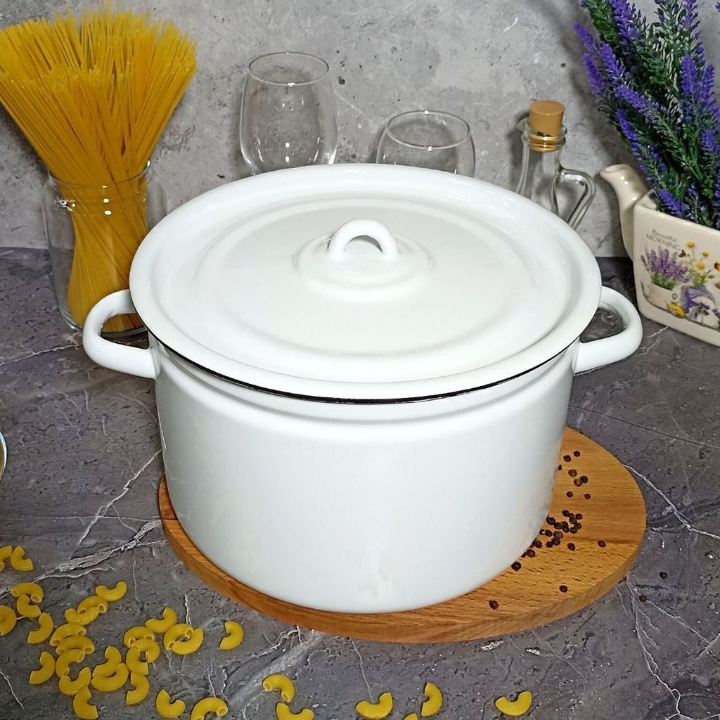 Кастрюля 7,0л цил. 2с18 белосн. - Стальэмаль фото 3