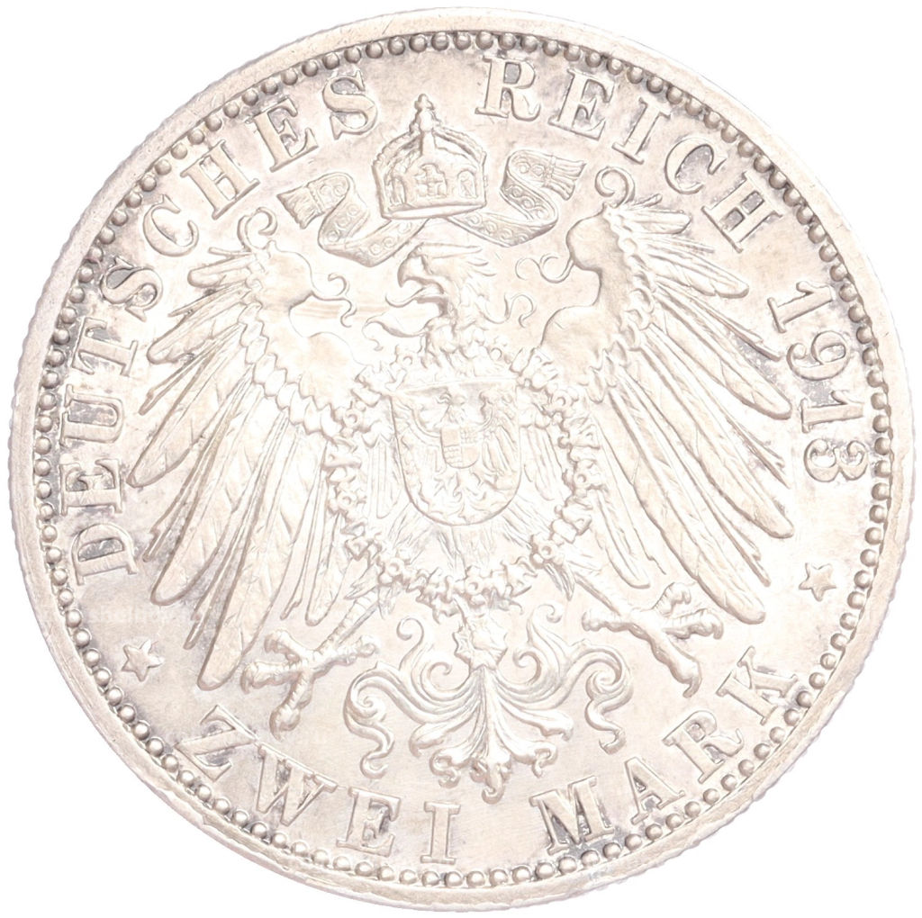 Монета 2 марки 1913 года G Германия (Баден)