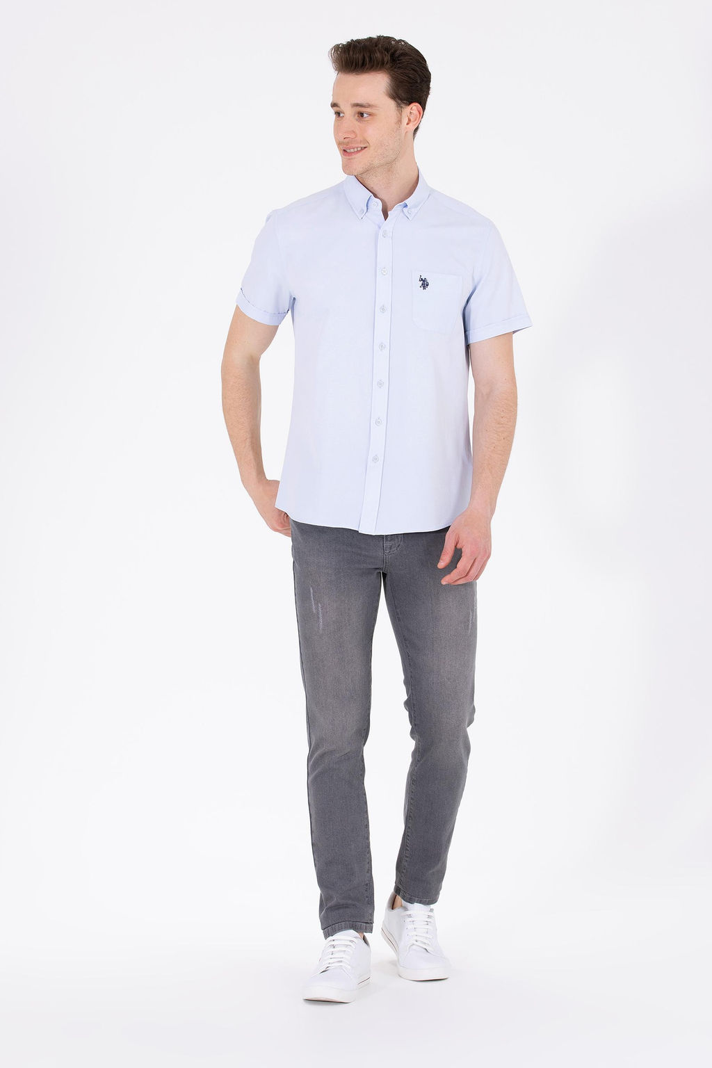 Мужская светло -голубая рубашка с коротким рукавом в корзине - U.s. polo assn фото 4