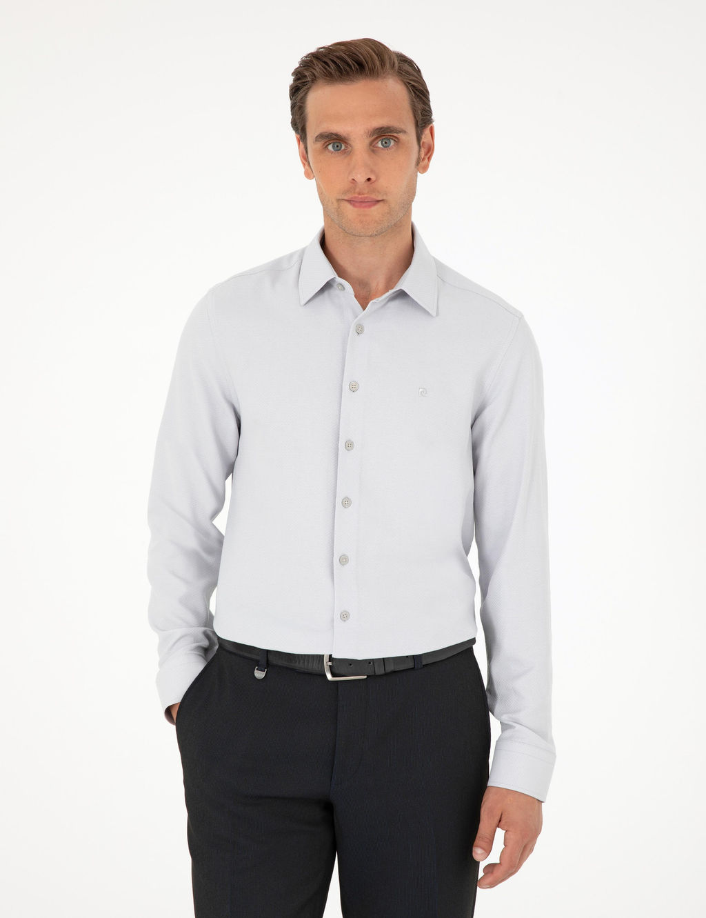 Рубашка Pierre Cardin Slim Fit серая с длинным рукавом