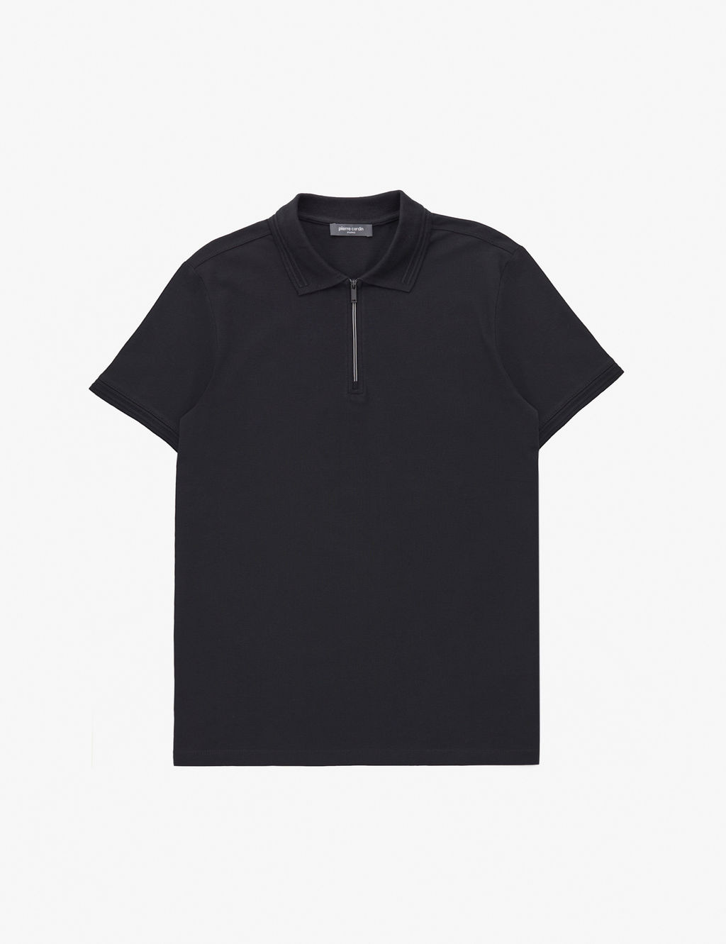 Siyah Slim Fit %100 Pamuk K_vr_lmaz Fermuarl_ Polo Yaka Basic Ti__rt