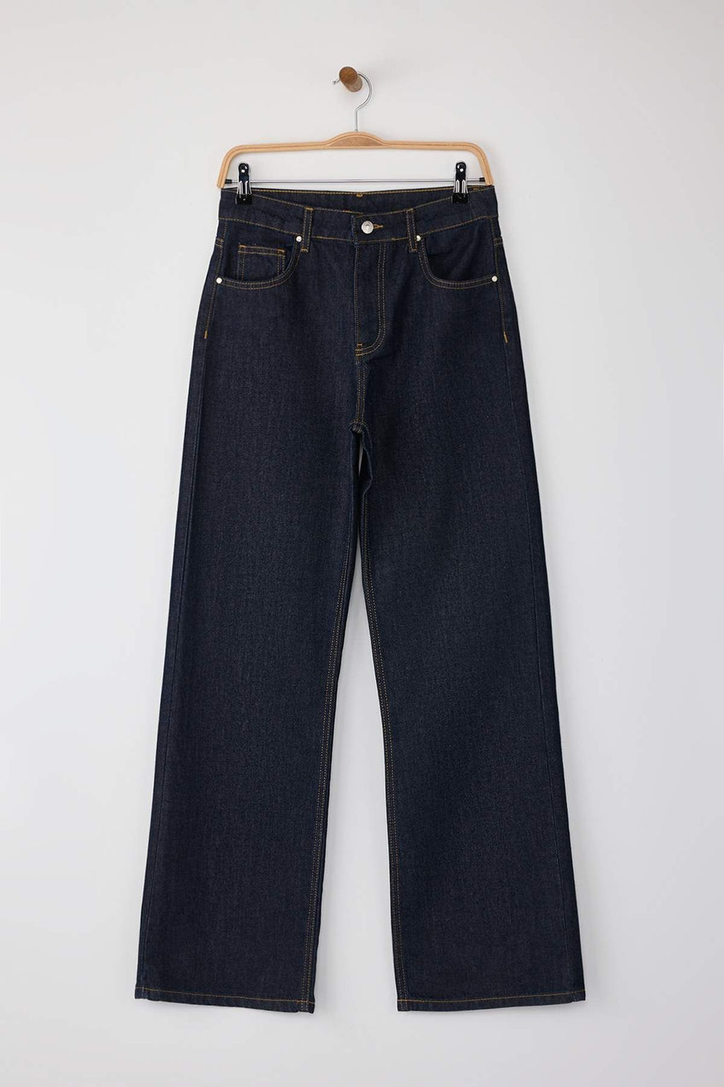 Koyu Mavi Yuksek Bel Wide Leg Jeans TWOAW26JE00007 - Trendyolmilla фото 5