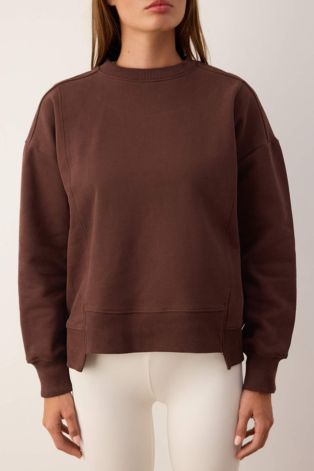 Koyu Kahverengi Premium Oversize Kal?p Dikis Detayl? Ici Polarl? Orme Sweatshirt TWOAW26SW00204