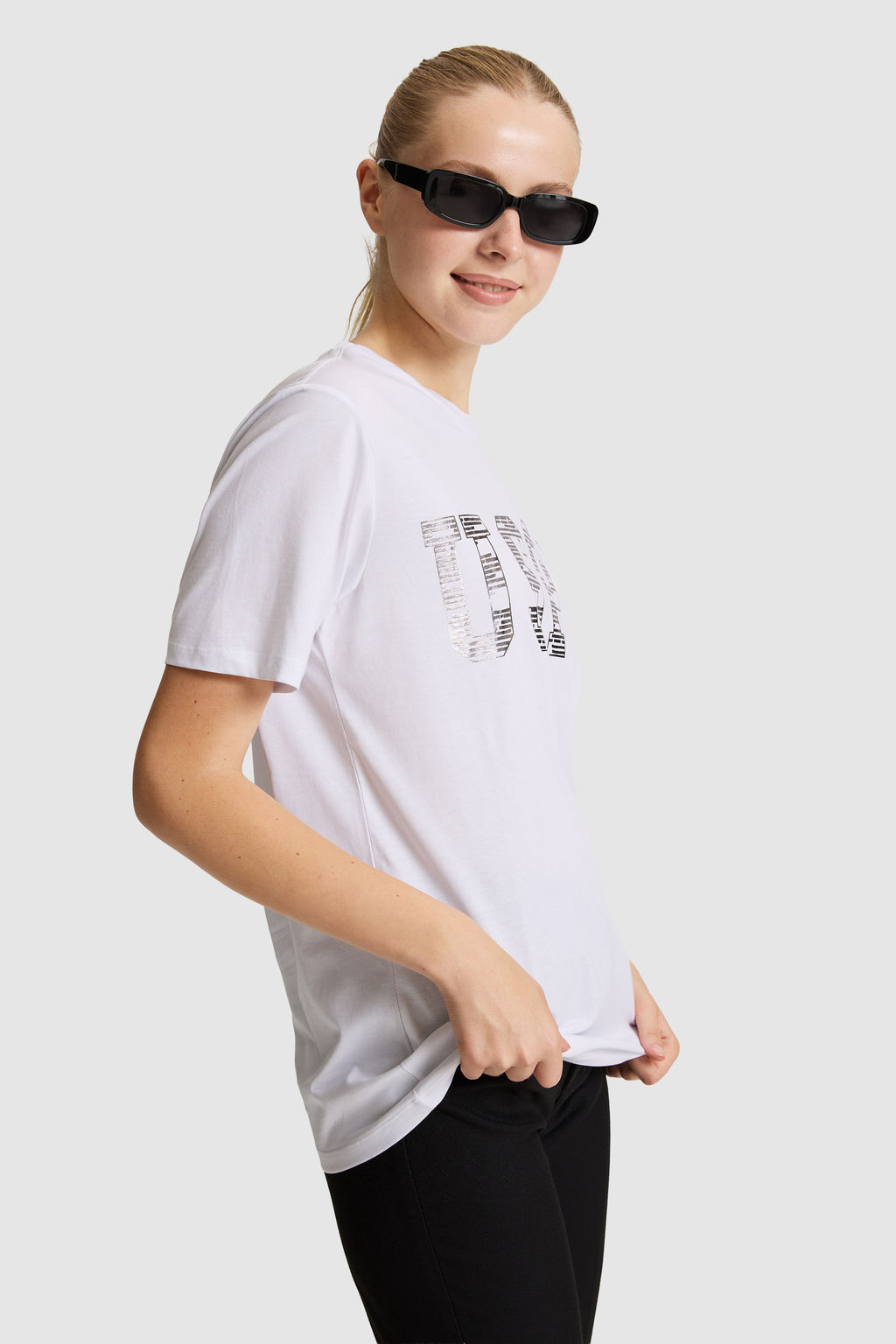 Kad_n Beyaz Bisiklet Yaka Basic Ti__rt - U.s. polo assn фото 4