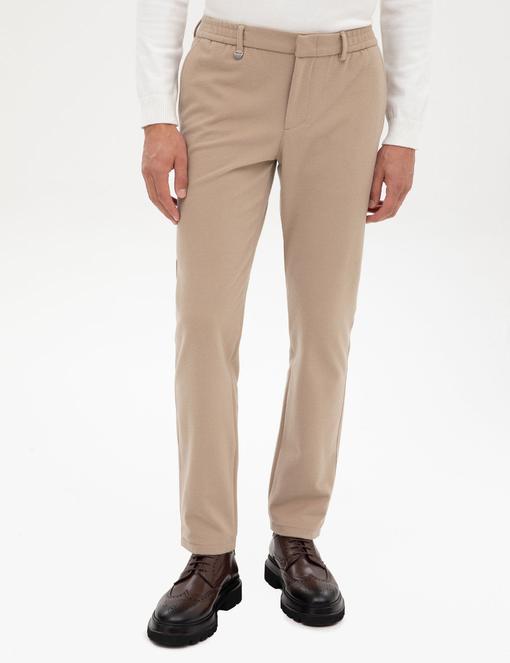 Bej Slim Fit Flanel Dokulu Kuma_ Pantolon