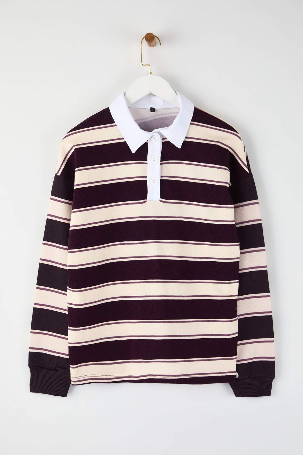 Cok Renkli Cizgili Polo Yaka Oversize/Genis Kal?p Orme Sweatshirt TWOAW26SW00245 - Trendyolmilla фото 5