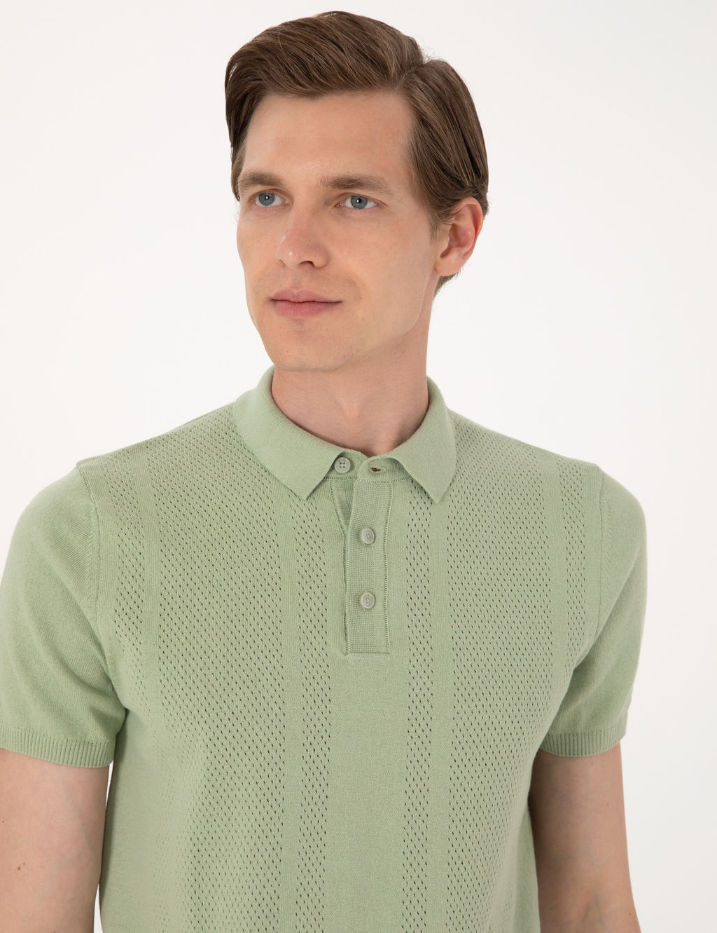A__k Haki Slim Fit %100 Pamuk Polo Yaka Triko Ti__rt