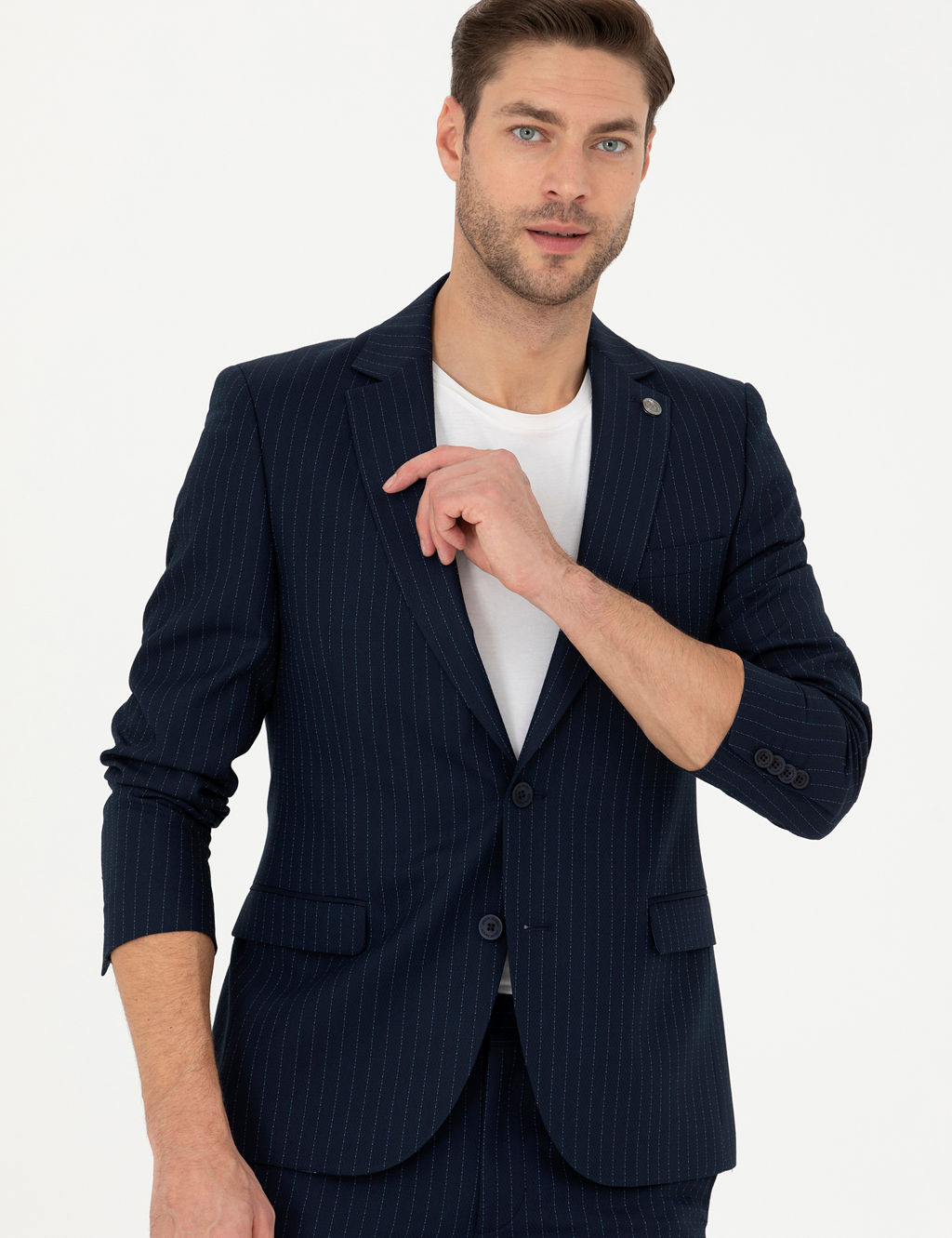 Lacivert Ex. Slim Fit _izgili Tak_m Elbise