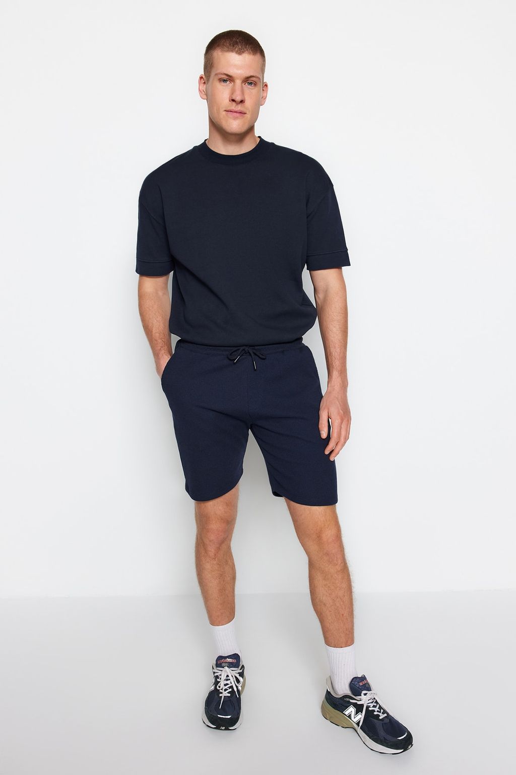 Lacivert-Bej Regular Kordonlu 2 Li Paket Sort & Bermuda TMNSS23SR00076