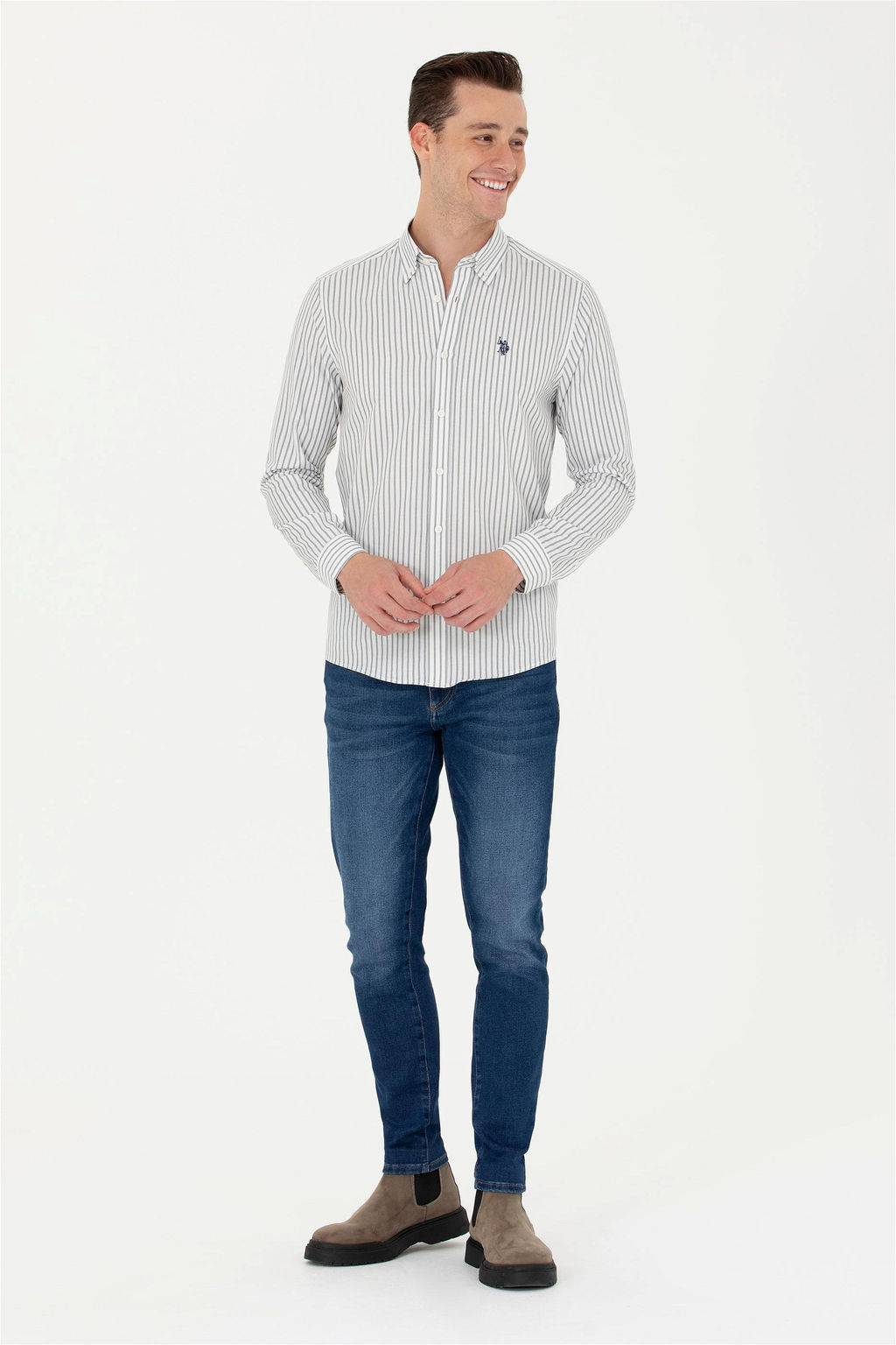 U. S. Polo Assn Мужская белая рубашка в полоску цвета экрю - U.s. polo assn фото 11